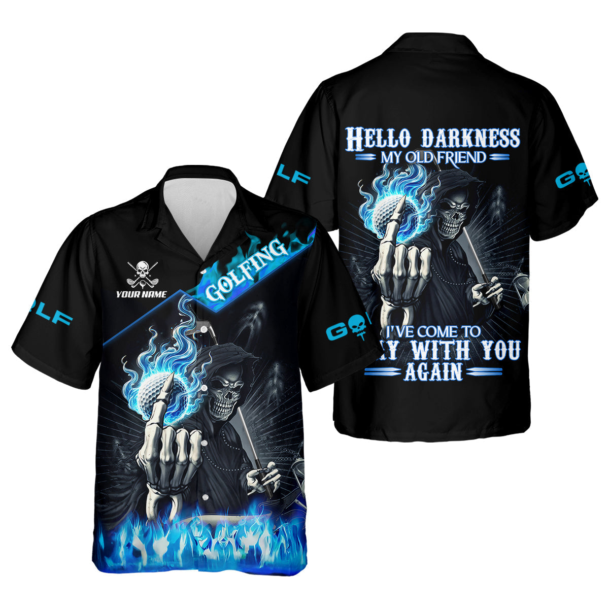 Hello Darkness My Old Friend Custom Men's Golf Polo ShirtHilarious Golf Shirt, Skeleton Golf Shirt