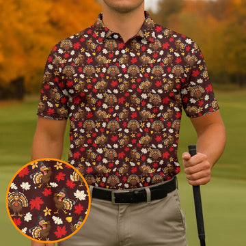 Funny Thanksgiving Turkey Golf Pose Golf Tops For Men, Polo Shirtor Men, Golf Gift For Men