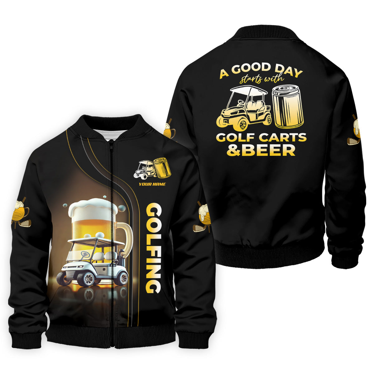 A Good Day Starts With Golf Carts And Beer Custom Men's Golf Polo ShirtFunny Golf Shirt, Dad Golf Gift