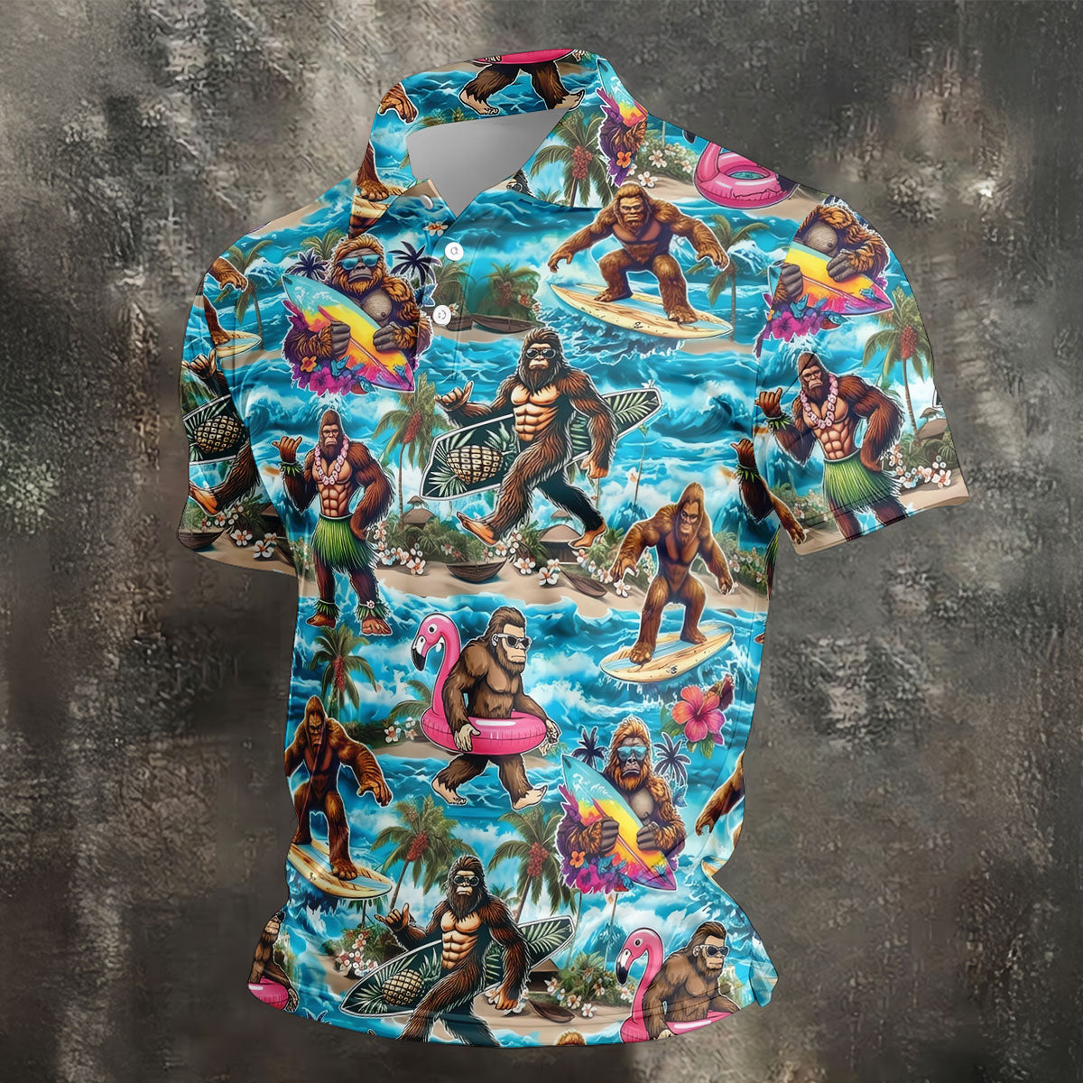 Funny Bigfoot Hawaiian Golf Shirt, Beach Theme Men's Golf Shirt, Polo Shirts For Men