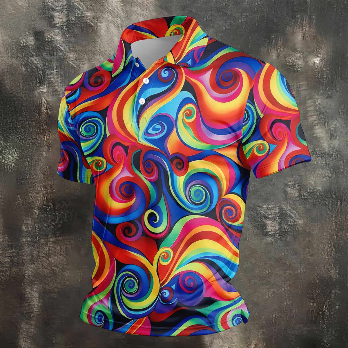 Colorful Rainbow Swirl Abstract Golf Shirt, Men's Golf Shirt, Golf Polo Shirts For Men, Men's Golf Apparel