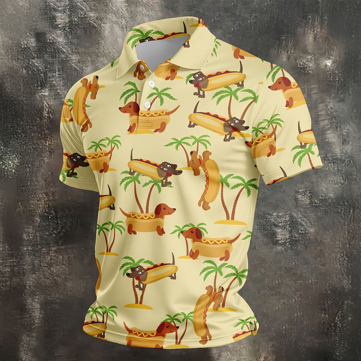 Funny Hot Dog Dachshund Tropical Hawaiian Golf Shirt, Mens Golf Polo, Printed Golf Shirts