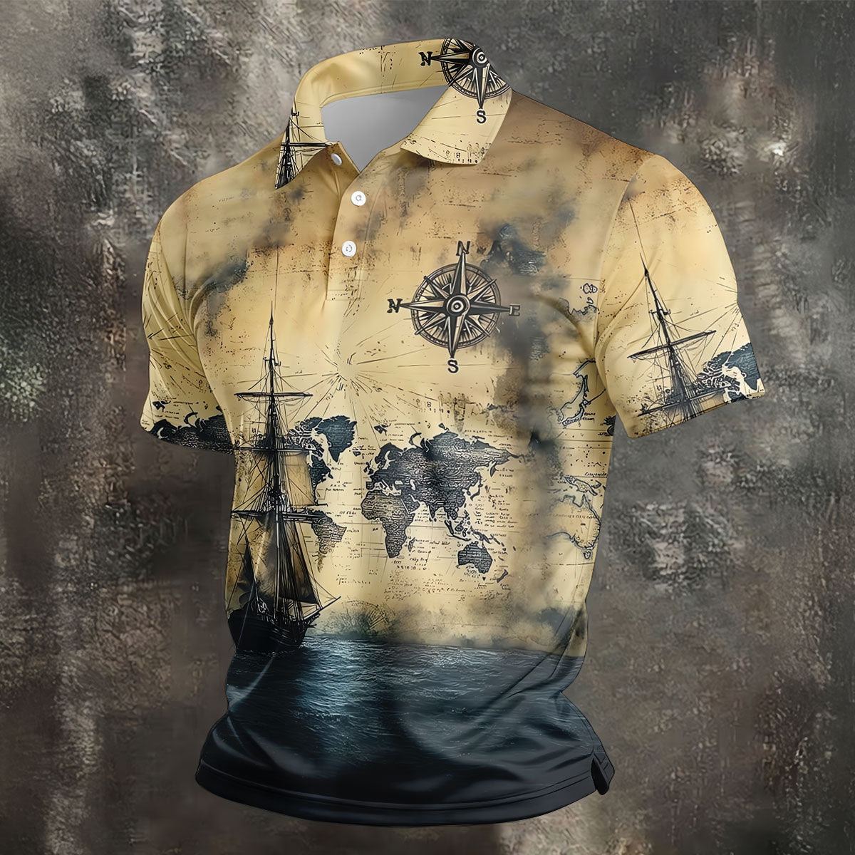 Vintage Ship Map Compass Ocean Golf Shirt, Hawaiian Golf Shirt, Mens Golf Shirts