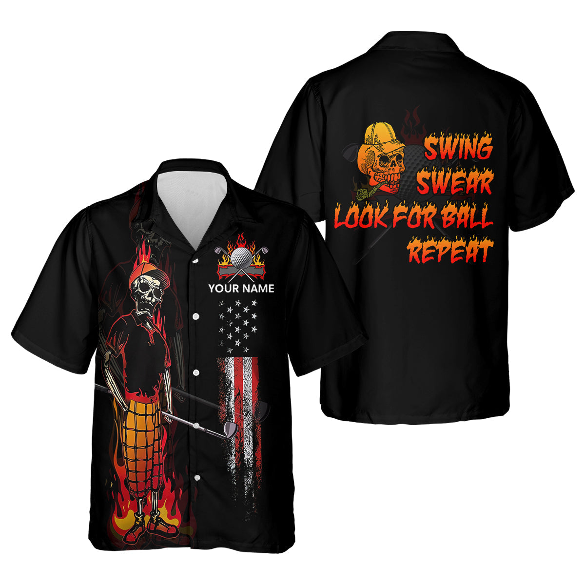 Custom Flaming Skeleton Men's Golf Polo Shirtens Golf Gift, Funny Golf Shirt