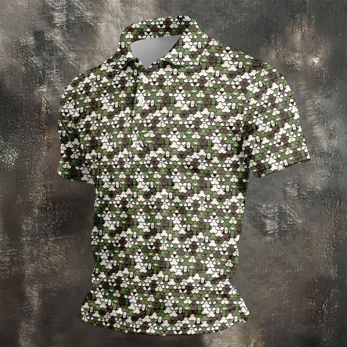 Adult Humor Mermaid Scale Golf Shirt, Woodland Scale Pattern Polo, Polo Shirts For Men