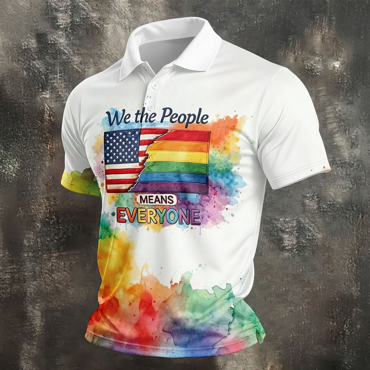 We The People Means Everyone Water Color Print Golf Shirt, LGBTQ Month Polo Shirt Men