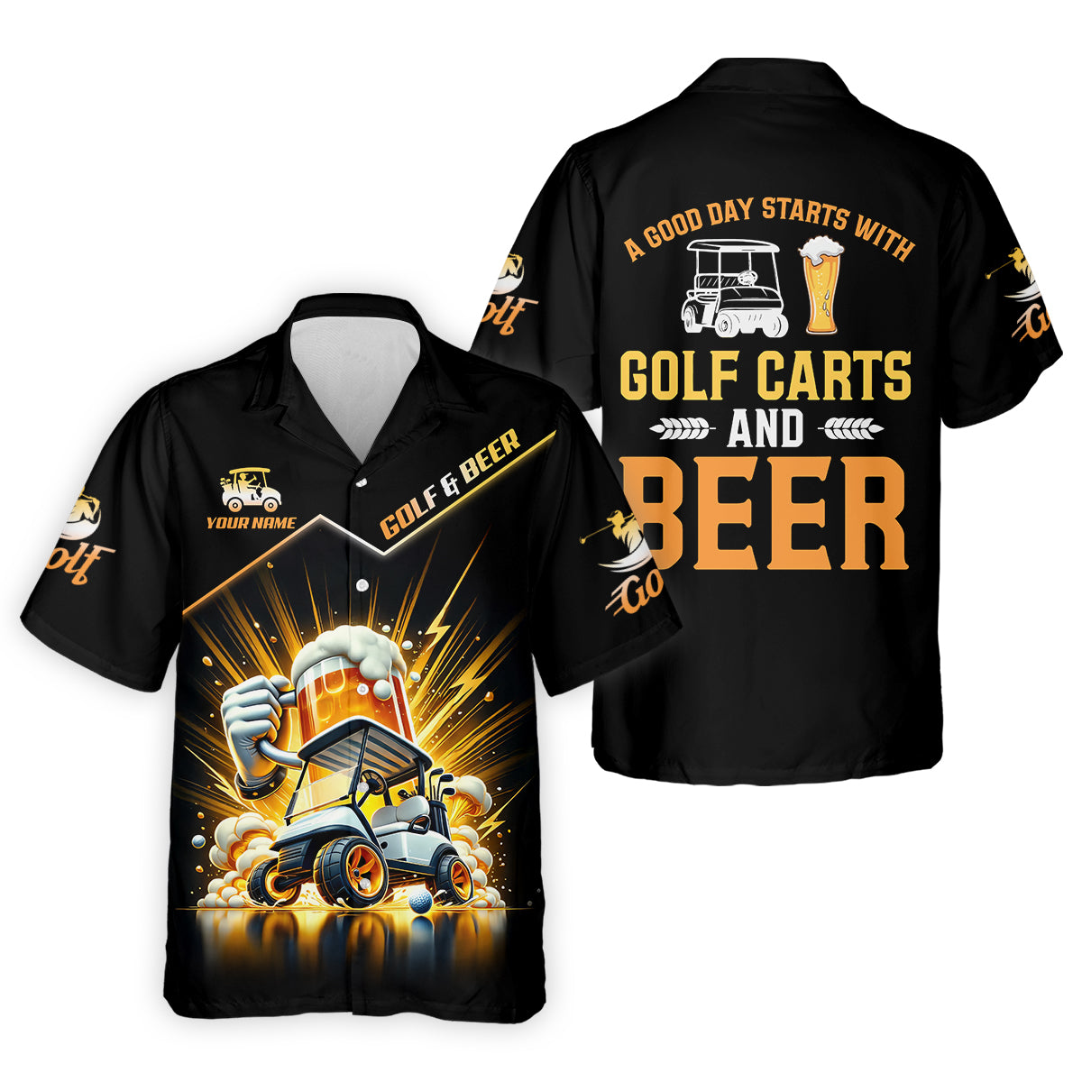 A Good Day Starts With Golf Carts And Beer Custom Funny Golf Polo Shirtad Golf Gifts