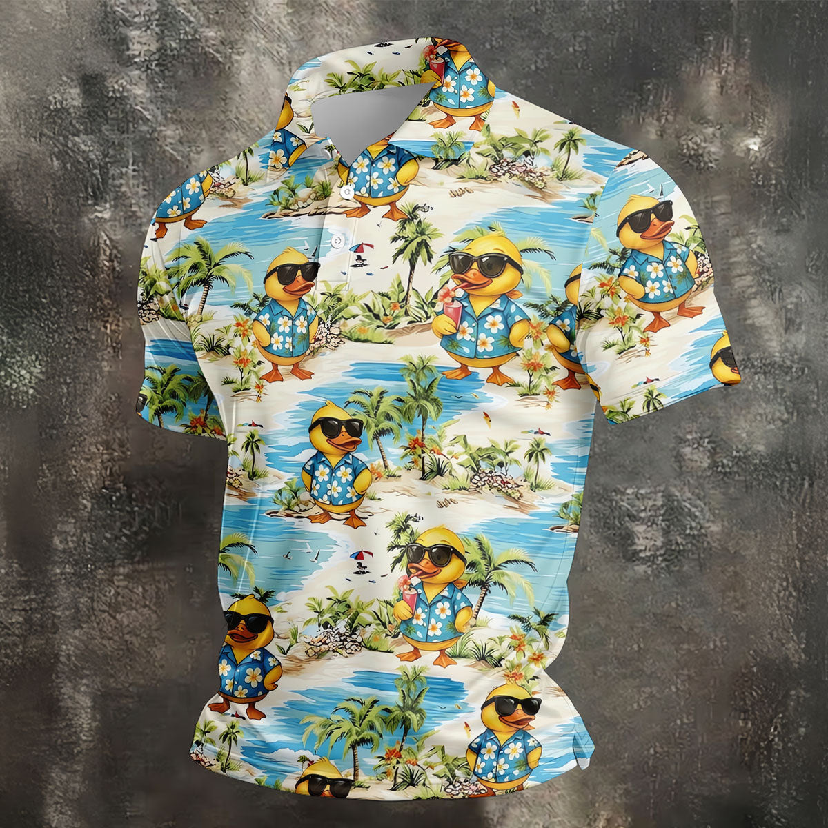 Cute Funny Duck Hawaiian Golf Shirt, Beach Theme Men's Golf Shirt, Polo Shirts For Men