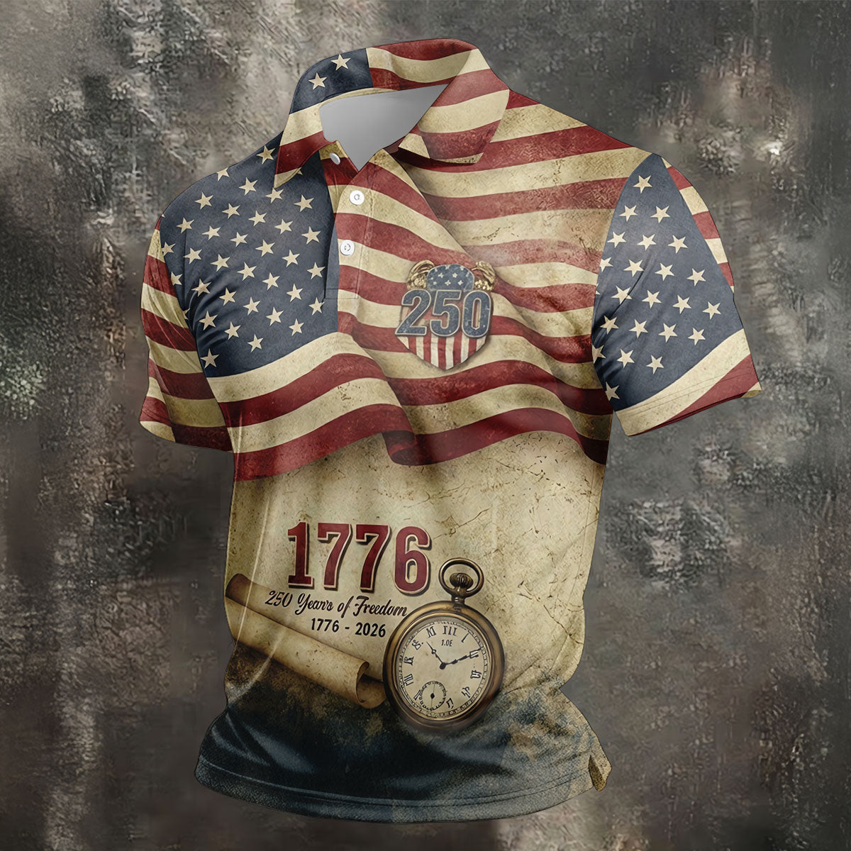 250 Years Of Freedom Vintage Golf Shirt, 4th Of July Patriotic Golf Shirts For Men