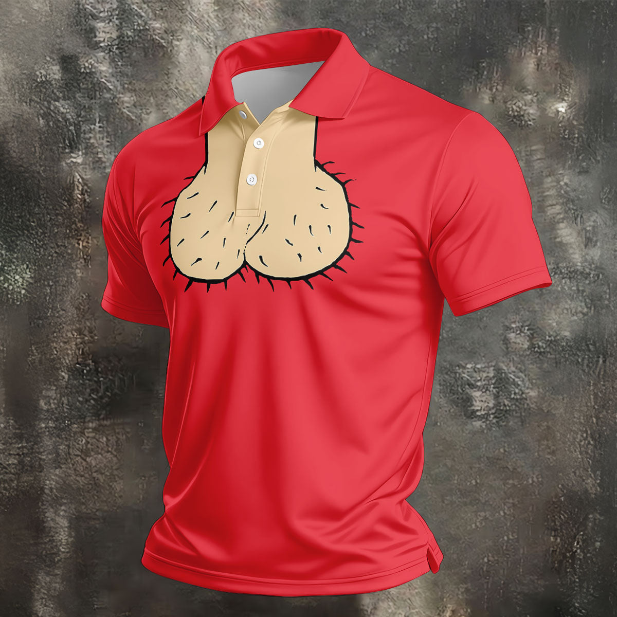Red Funny Dickhead Faux Chest Golf Shirt, Golf Polo Shirts For Men, Mens Golf Apparel