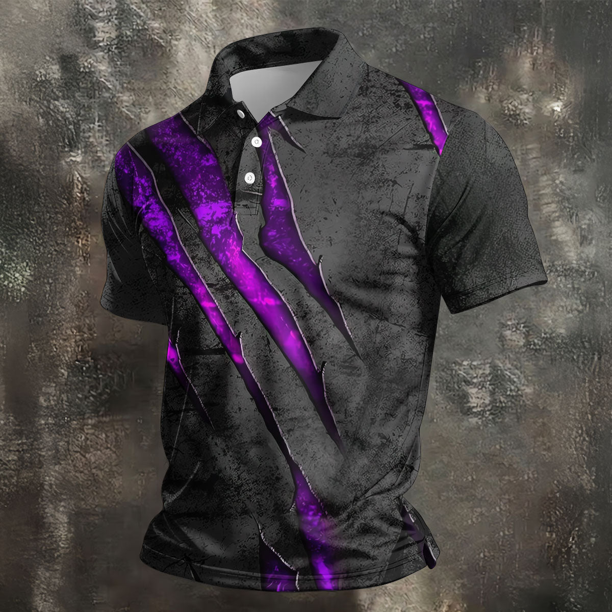 Purple Claw Marks Hawaiian Golf Shirt, Scratch Print Men's Golf Shirt, Polo Shirts For Men