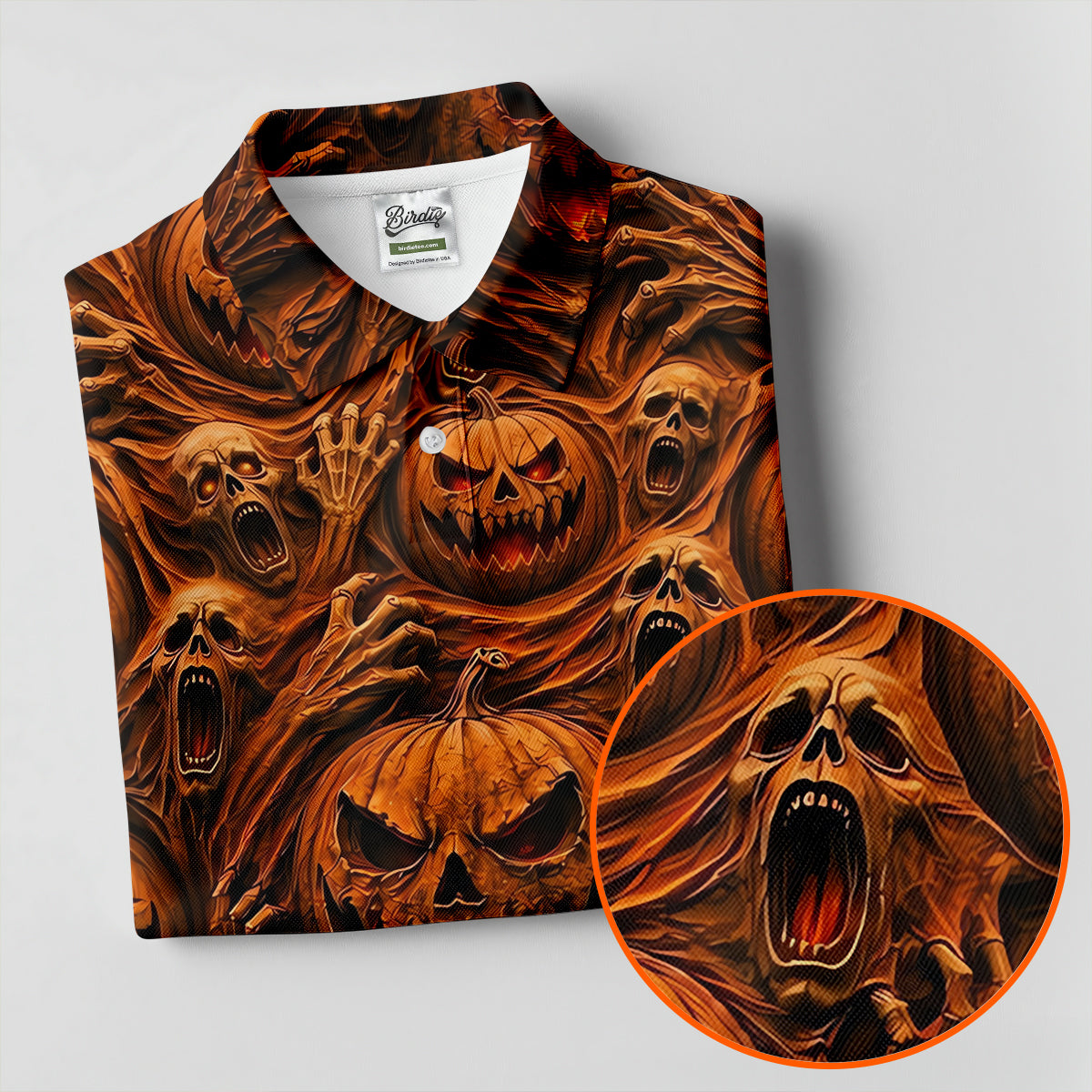 Halloween Evil Pumpkin Ghost Horror Character Polo Shirt, Golf Polo, Womens Golf Tops