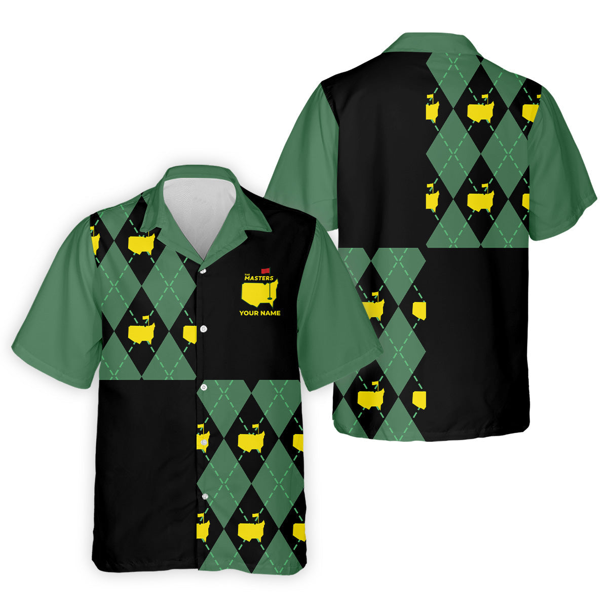Green and Black Argyle Golf Shirt, Mens Golf Polo Shirt Cool Golf Gifts, Golfing Apparel