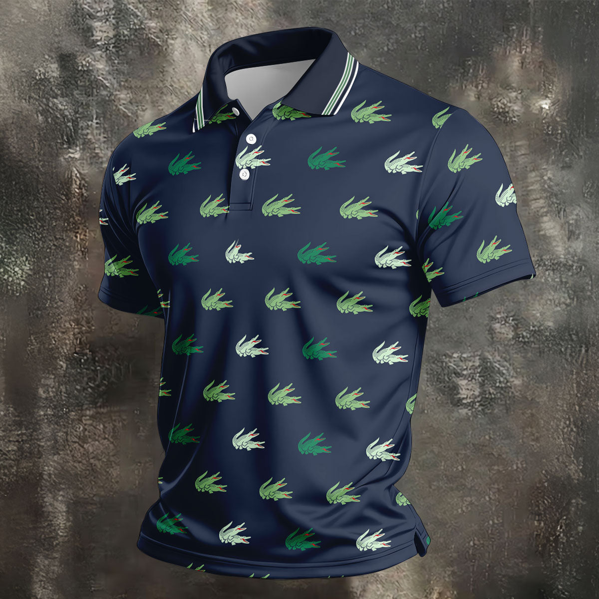 Navy Crocodile Pattern Golf Shirt, Mens Polo Shirt, Golf Shirts For Men, Performance Golf Shirt