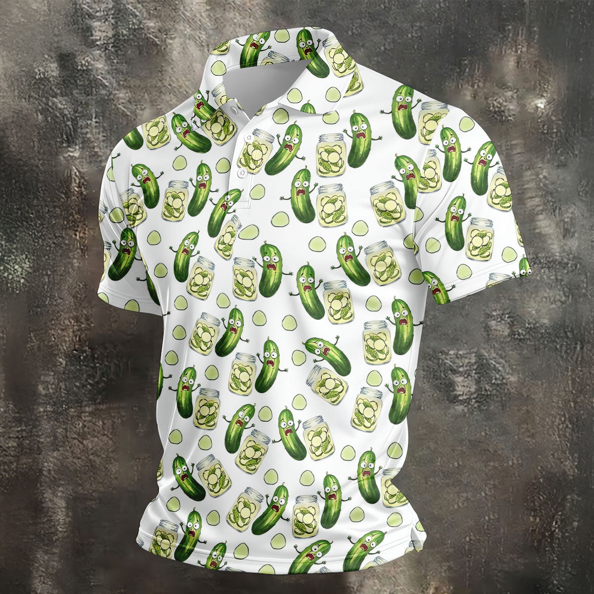 Funny Pickle Hawaiian Golf Shirt, Cartoon Style Men's Golf Shirt, Polo Shirts For Men