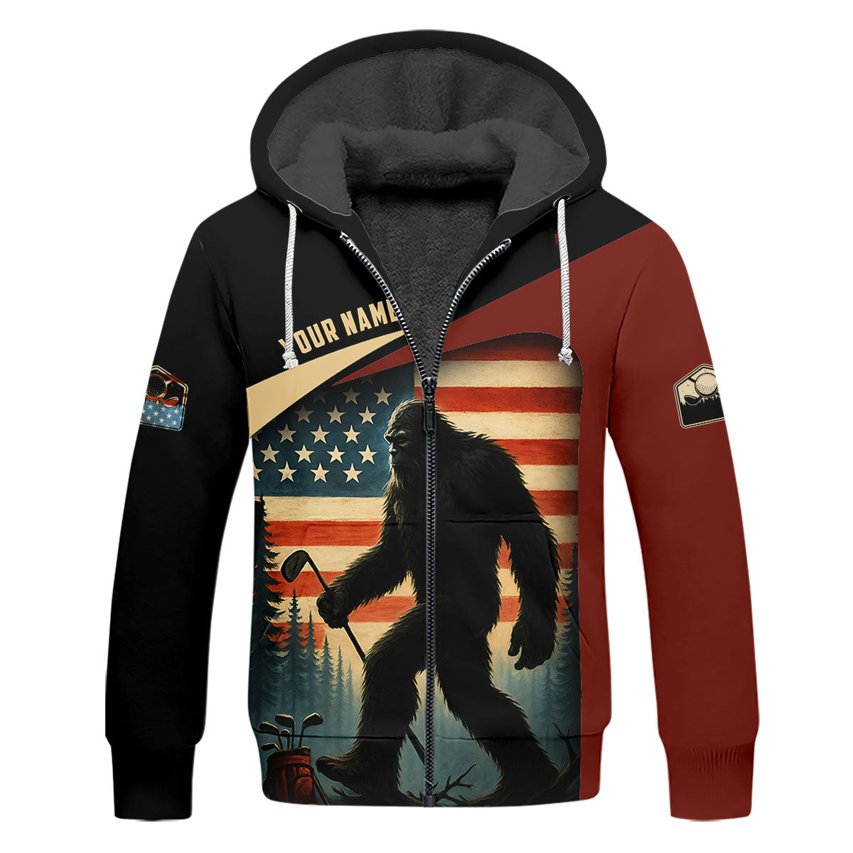 Bigfoot Golf Shirt, Patriotic Golf Polo Shirt Men's Long Seeve Golf Shirts, Golf Gifts For Men