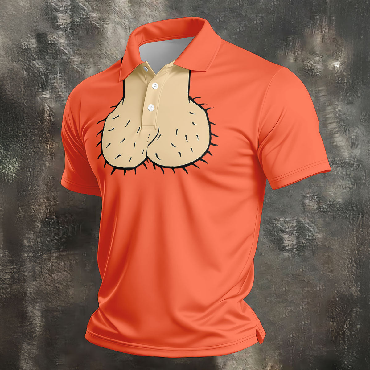 Orange Funny Dickhead Faux Chest Golf Shirt, Golf Shirts For Men, Mens Golf Apparel