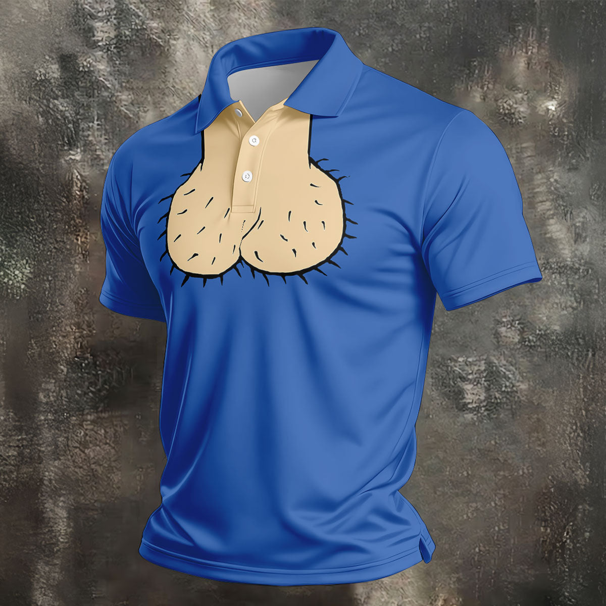 Blue Funny Dickhead Faux Chest Golf Shirt, Men's Polo Shirts, Polo Shirts For Men