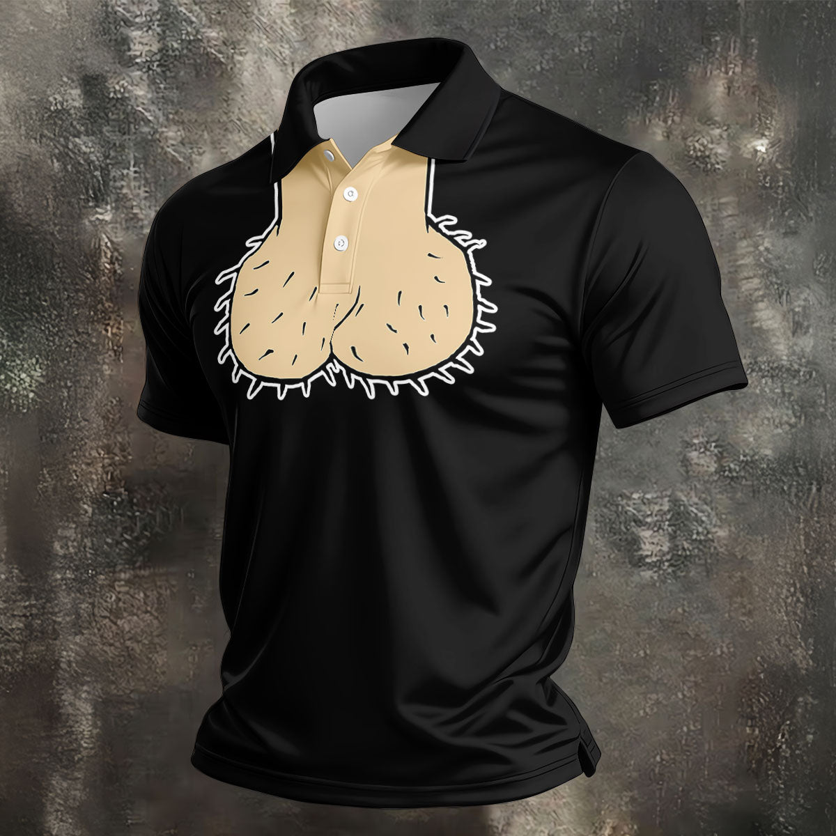 Black Funny Dickhead Faux Chest Golf Shirt, Men's Golf Shirt, Polo Shirts For Men