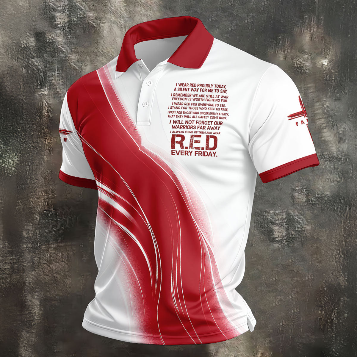 Red Friday Faith Cross Red White Gradient Patriotic Golf Shirt, 250 Years Polo Shirtor Men