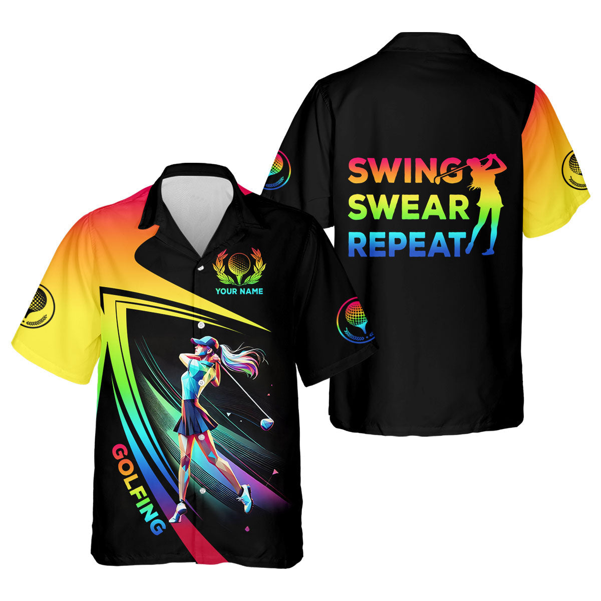 Swing Swear Repeat Personalized Funny Golf Polo ShirtCustom Ladies Golf Shirt