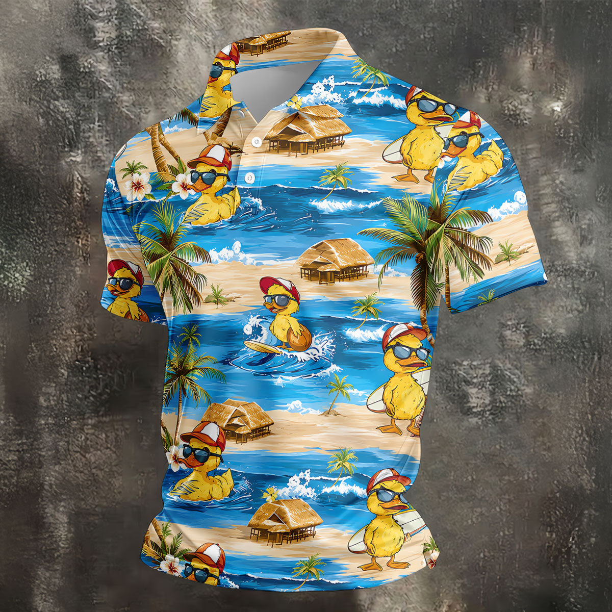 Cool Duck Hawaiian Golf Shirt, Surfing Duck Beach Men's Golf Polo, Polo Shirts For Men