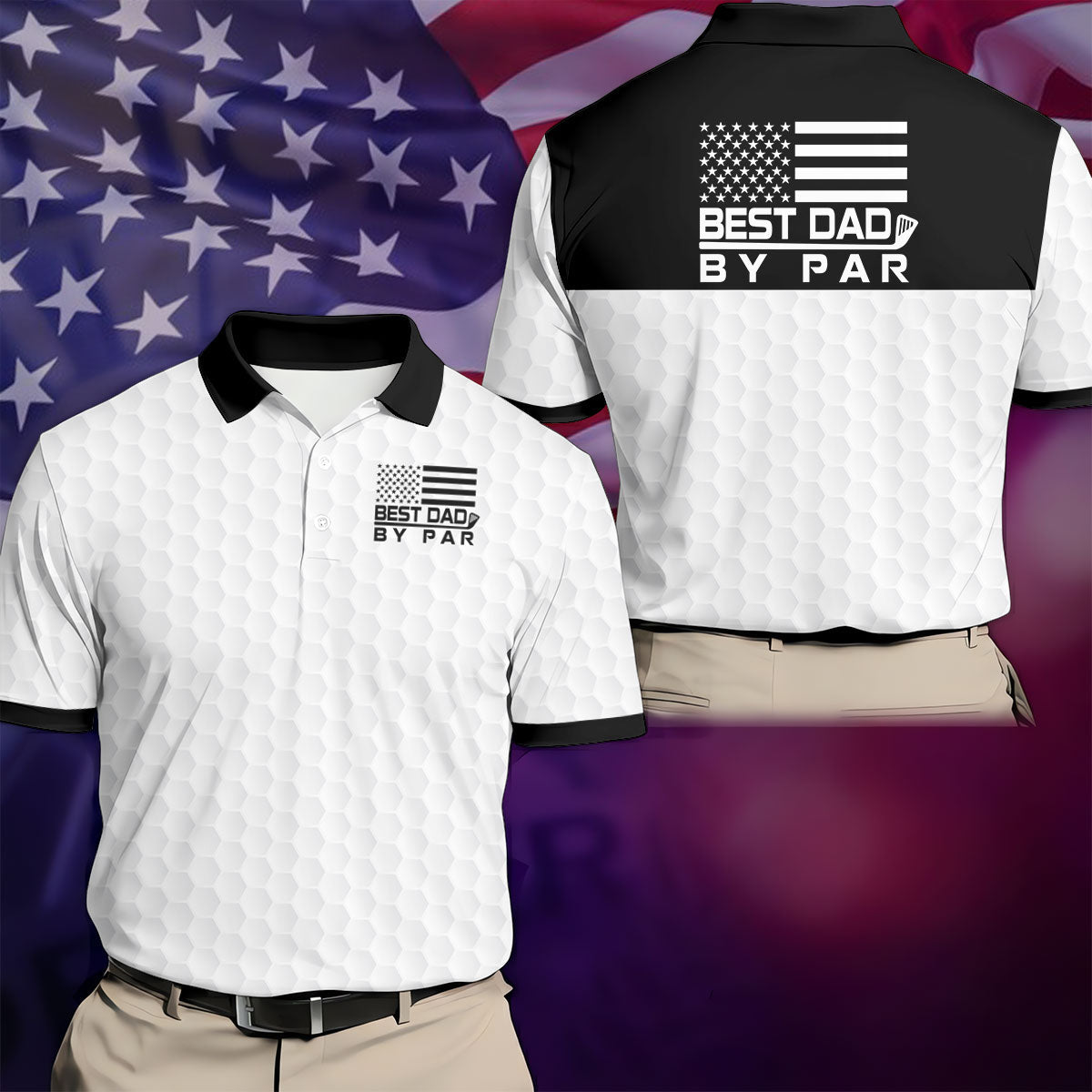 Best Dad By Par Golf Ball Pattern US Flag Print Father's Day Golf Shirt, Golf Gift For Dad