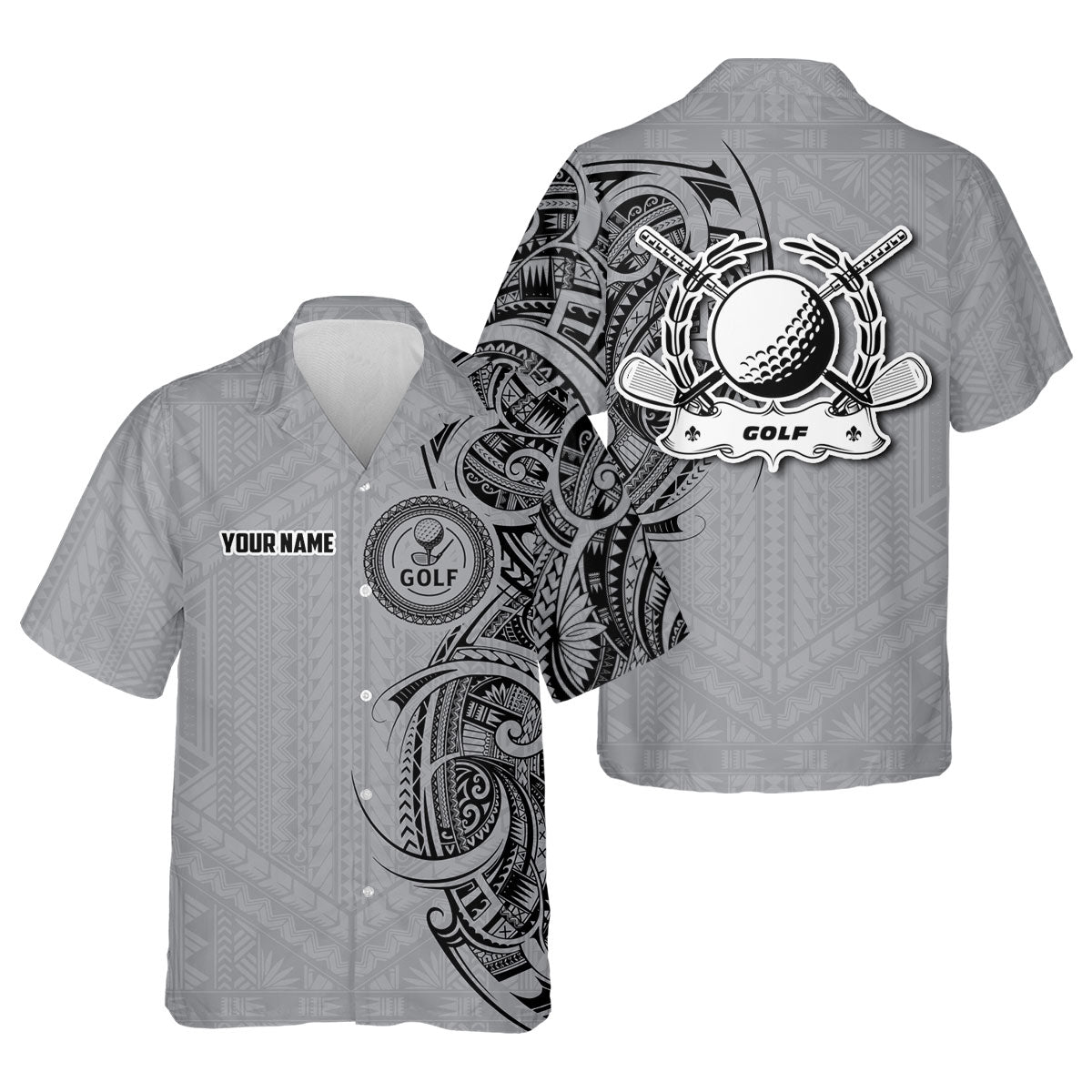 Strike Grey Tribal Tattoo Custom Men's Golf Polo ShirtFunny Golf Shirt, Dad Golf Gift