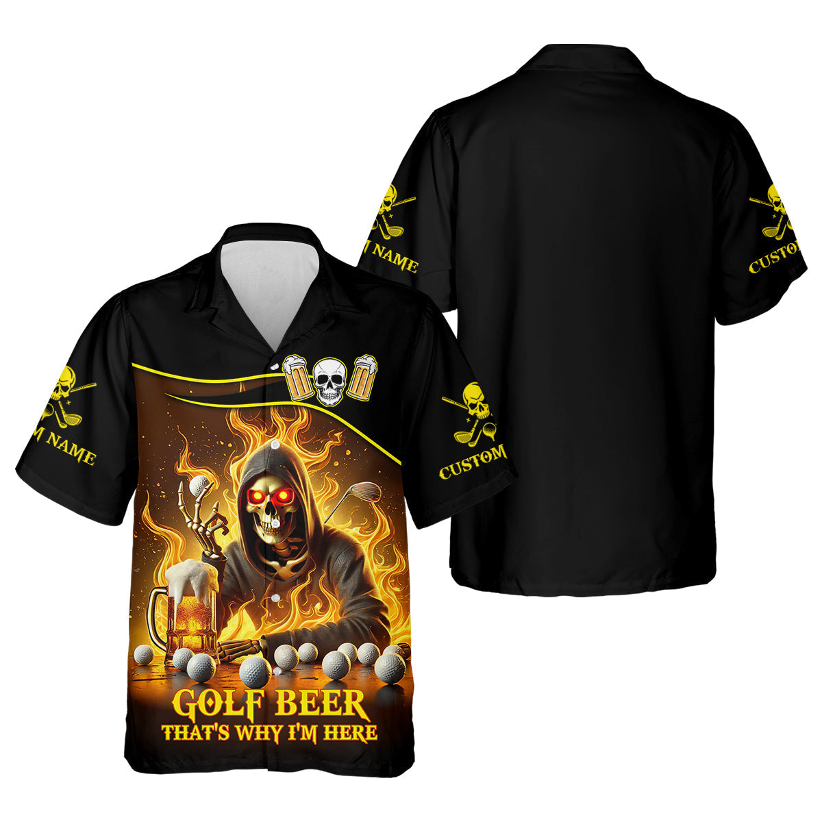 Golf Beer Custom Men's Golf Polo ShirtFunny Skull Golf Shirt, Dad Golf Gift