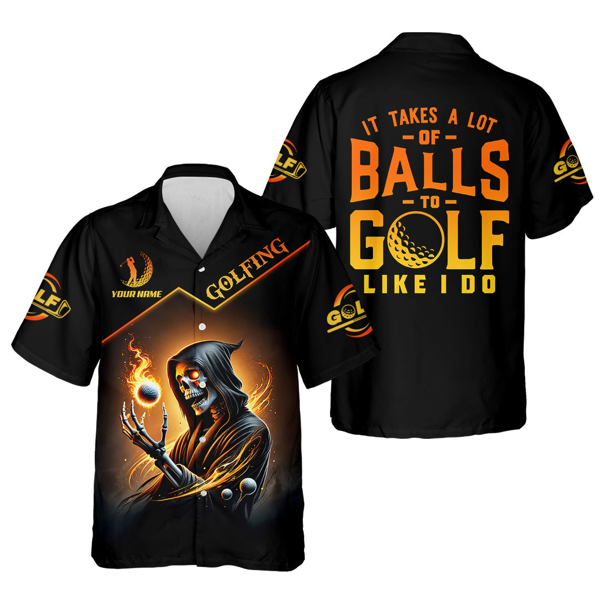 It Takes A Lot Of Golf Balls To Golf Like I Do Golden Fire Custom Men's Golf Polo ShirtDad Golf Gifts