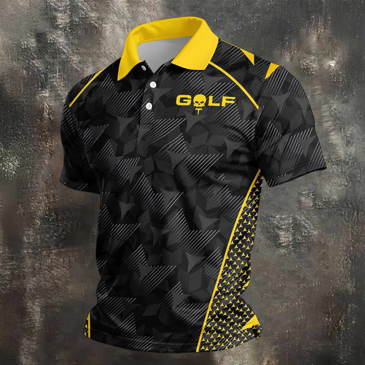 Abstract Triangle Black Yellow Golf Tops For Men, Father's Day Golf Gift, Polo Shirtor Men