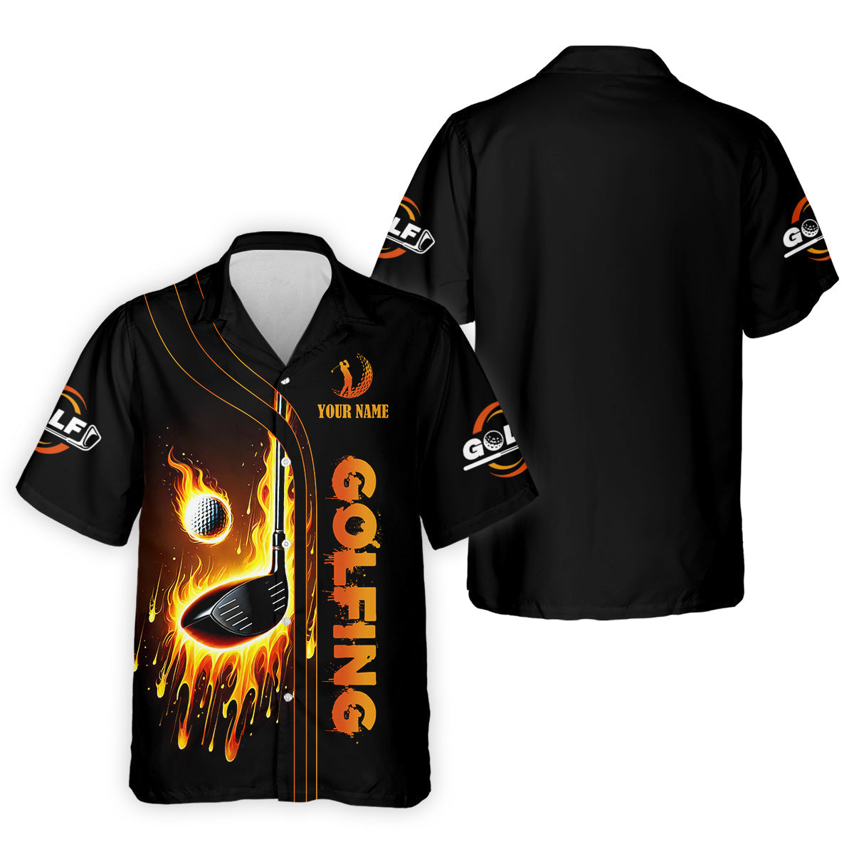 Fire Golf Ball Custom Men's Golf Polo ShirtFunny Golf Shirt, Dad Golf Gifts