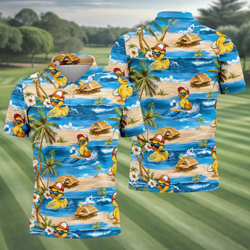 Funny Duck Hawaiian Golf Shirt, Summer Ocean Men's Golf Shirt, Polo Shirts For Men