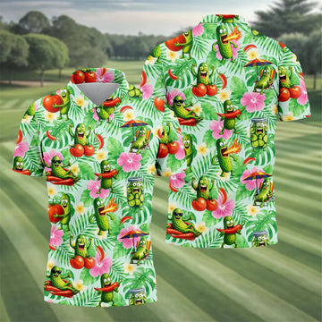 Funny Pickle Tomato Chili Tropical Hawaiian Golf Shirt, Mens Golf Polo, Printed Golf Shirts