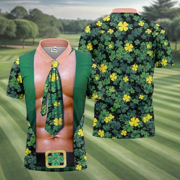 Funny St Patrick's Day Shamrock Golf Shirt, Golf Tops For Men, Polo ShirtFor Men, Golf Shirts For Men