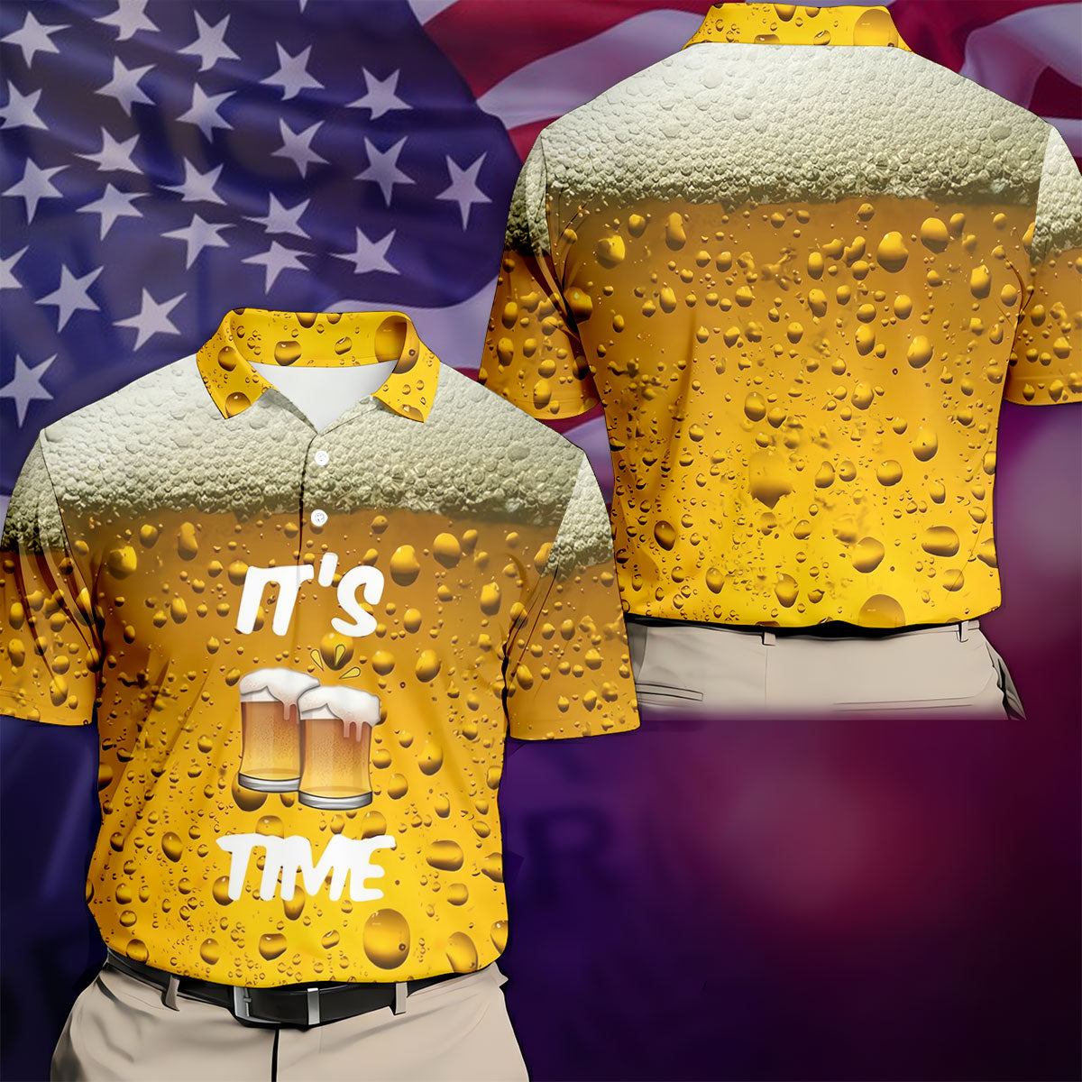 It's Time Golf And Beer Men's Funny Golf Shirts, Hawaiian Golf Shirt, Polo Shirtor Men
