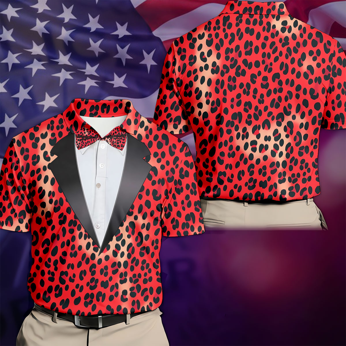 Red Leopard Funny Costume Hawaiian Golf Shirt, Polo Shirtor Men, Golf Shirts For Men