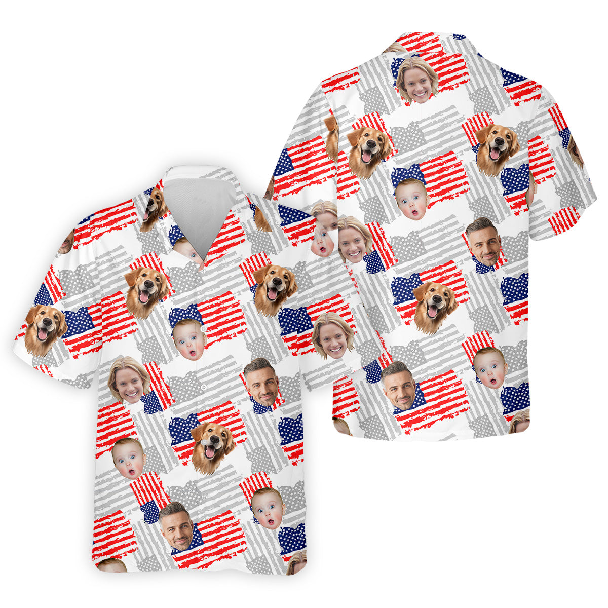Custom American Flag Shirts With Faces, Funny 4th Of July Shirt, USA Golf Shirt, Men's Golf Polo Shirt
