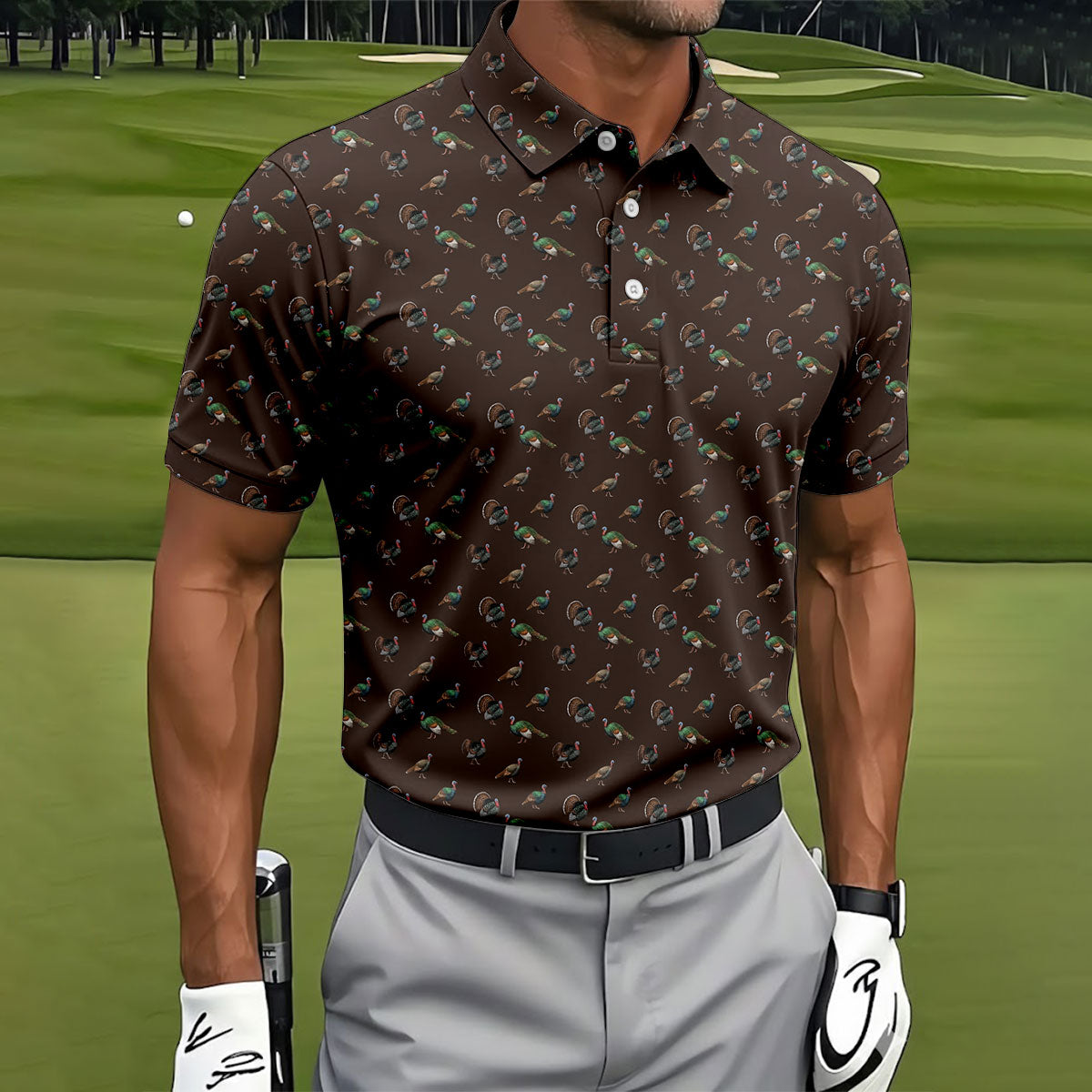 Turkey Hunting Seamless Pattern Funny Golf Shirts, Father's Day Golf Shirt, Golf Gift For Dad
