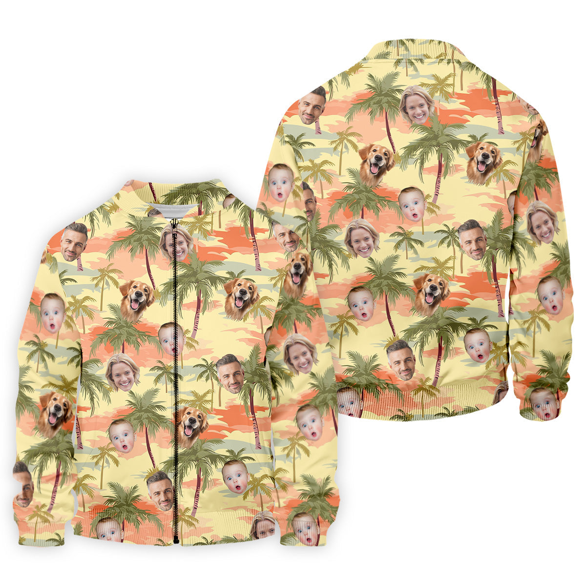 Yellow Sunset Hawaiian Shirt Face, Men Golf Polo, Matching Hawaiian Outfits, Long Sleeve Polo