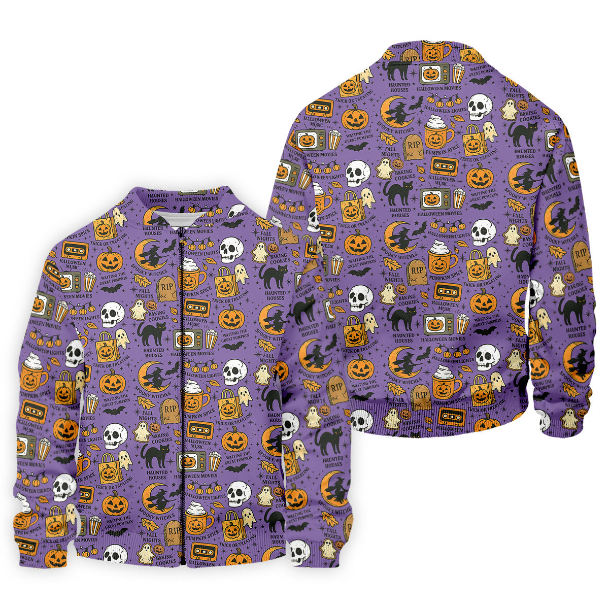 Purple Halloween Skull Golf Shirt, Spooky Cat, Mens Golf Polo Shirt Halloween Theme Shirts, Golfing Apparel