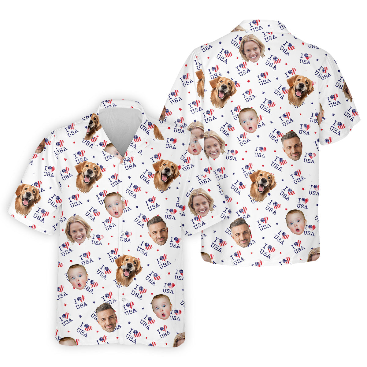 I Love USA Personalized Face Shirts, Men's Golf Polo ShirtPatriotic Golf Polo Shirt4th Of July Shirt, USA Golf Shirt