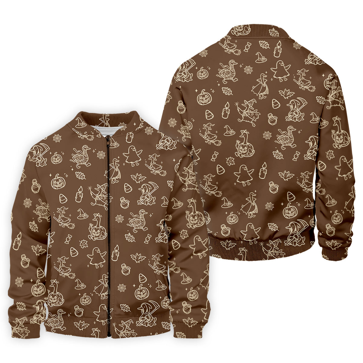 Goose Halloween Golf Shirt, Pumpkin Pattern Golf Shirt, Brown Golf Polo, Long Sleeve Golf Shirts, Men Golf Polo