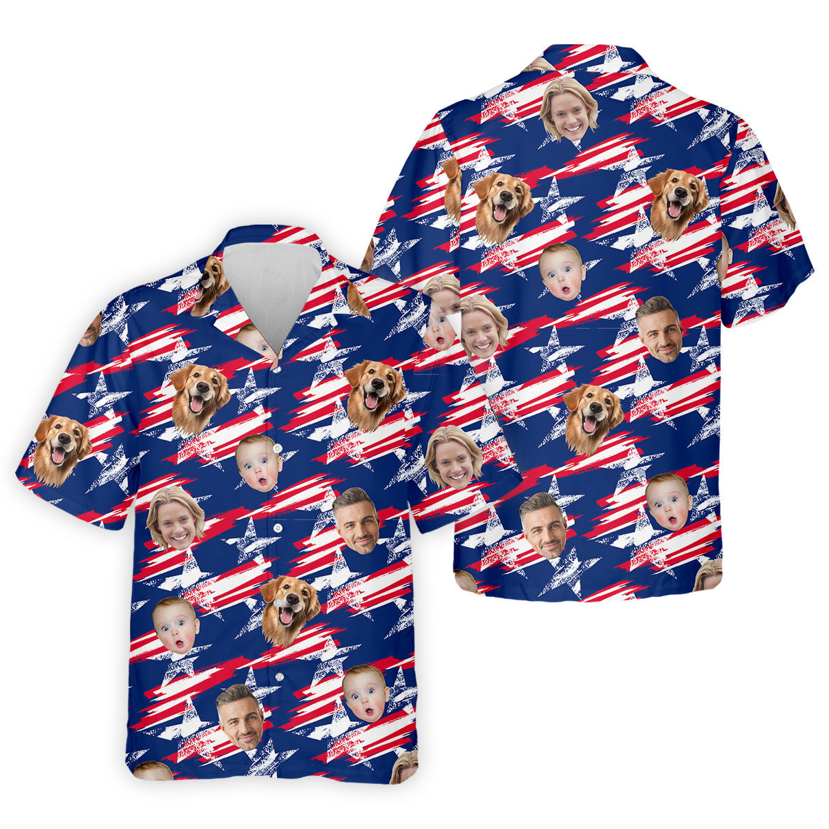 Independence Day Custom Shirts With Face, Men's Golf Polo Shirtmerica Flag Golf Shirt, USA Golf Shirt