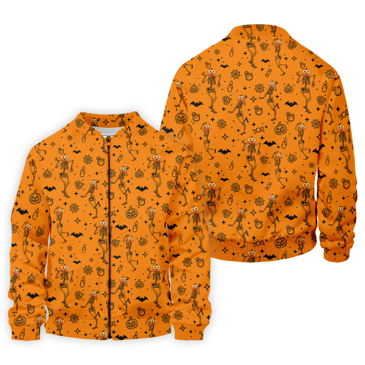 Skeleton Orange Golf Shirt, Halloween Golf Shirt, Fun Golf Polos, Men's Long Seeve Golf Shirts, Golf Gifts For Men