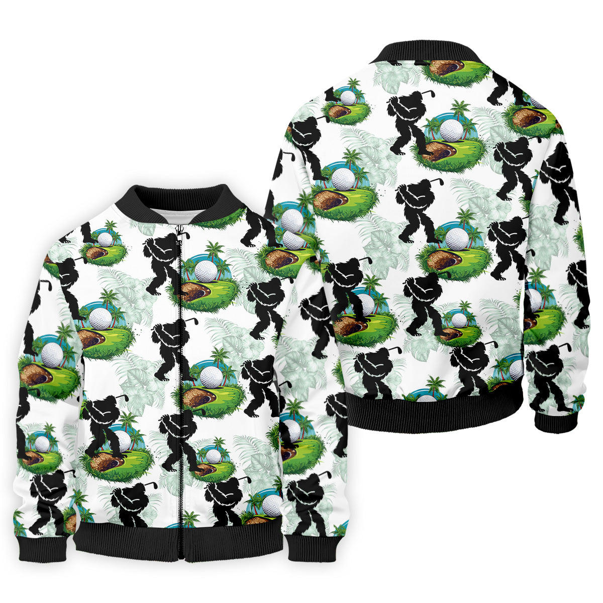 Tropical Golf Cart Bigfoot Golf Shirt, Funny Bigfoot Mens Golf Polo Shirt Cool Golf Gifts, Golfing Apparel