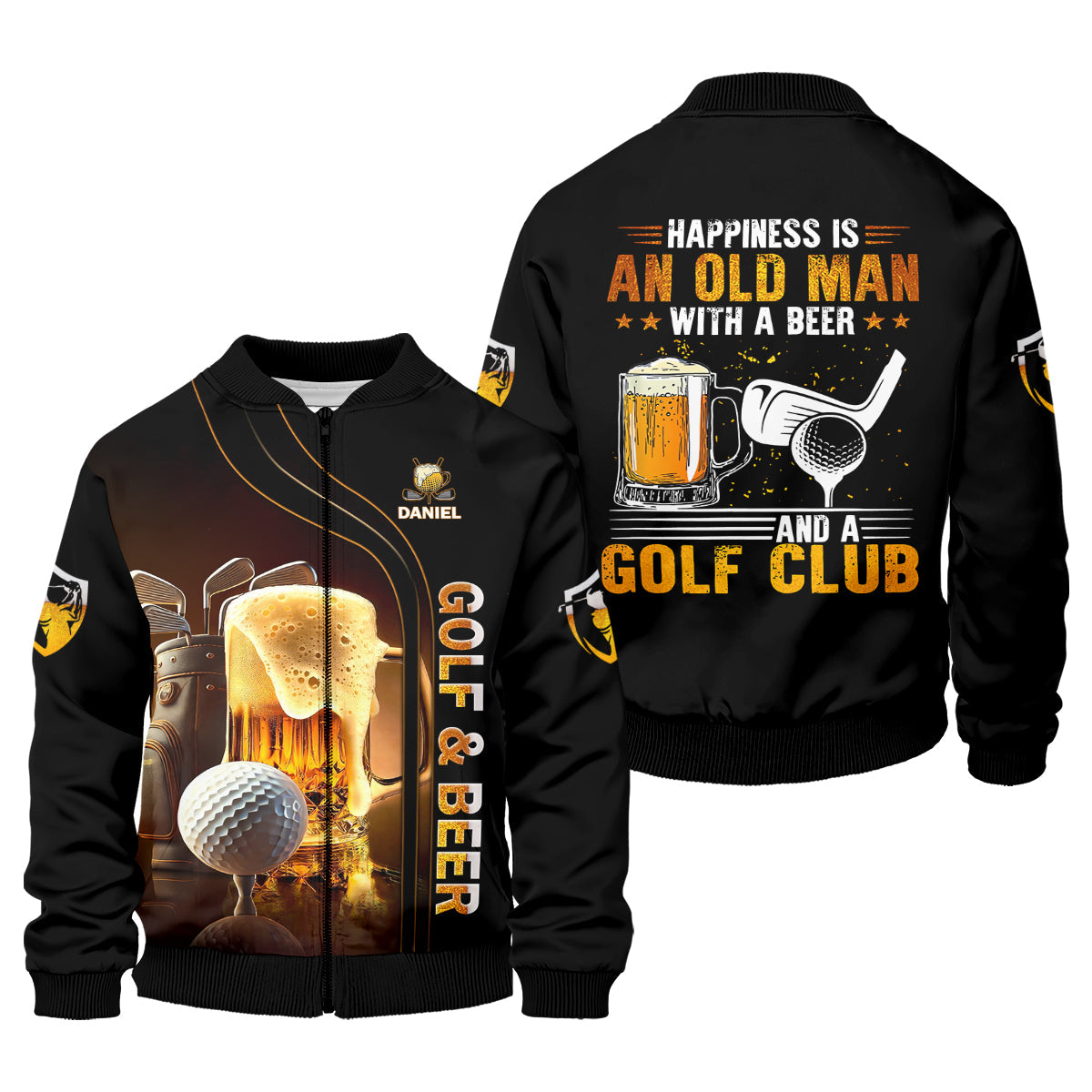 Happiness Is An Old Man With A Beer And A Golf Club Custom Funny Golf Polo ShirtDad Golf Gifts