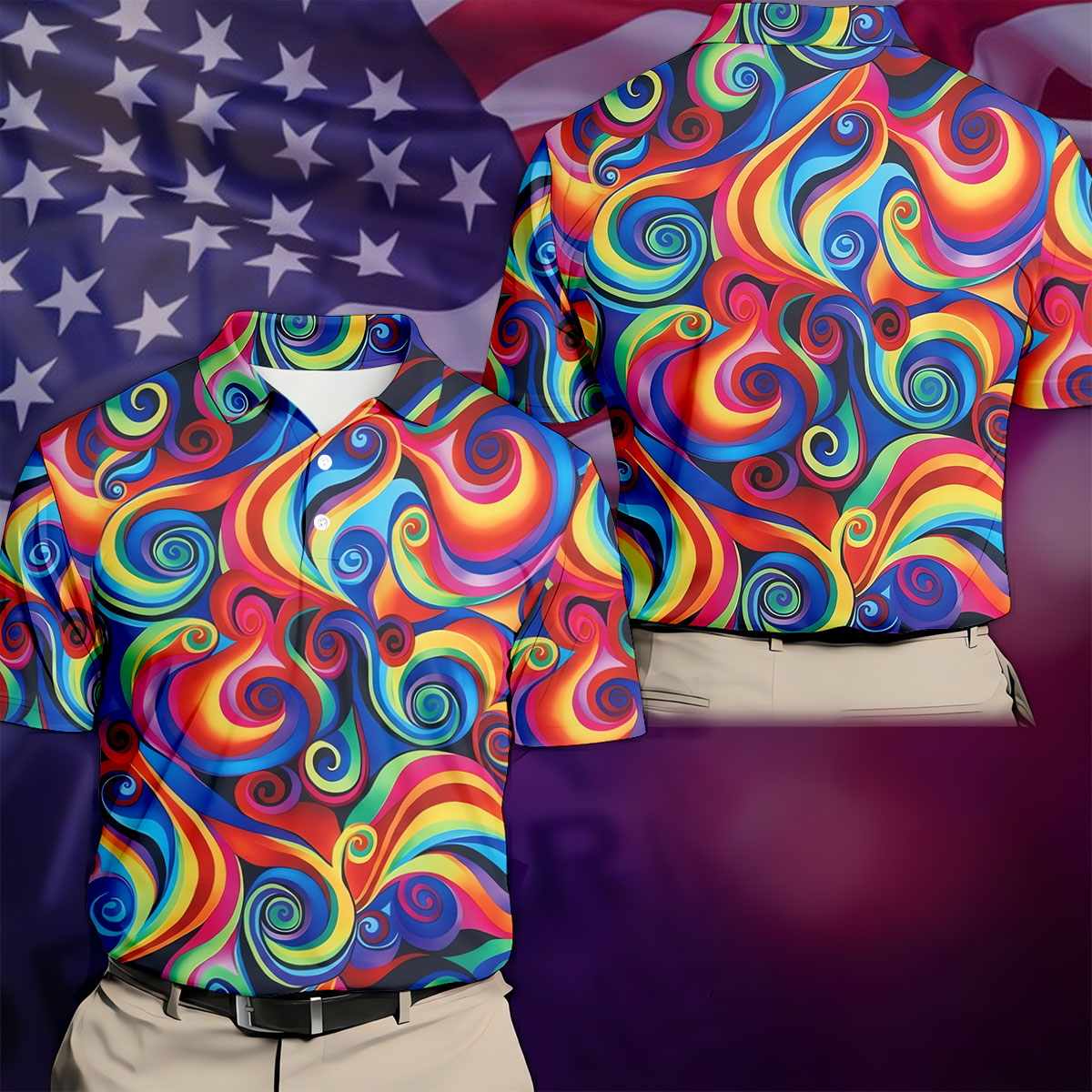 Colorful Rainbow Swirl Abstract Golf Shirt, Men's Golf Shirt, Golf Polo Shirts For Men, Men's Golf Apparel