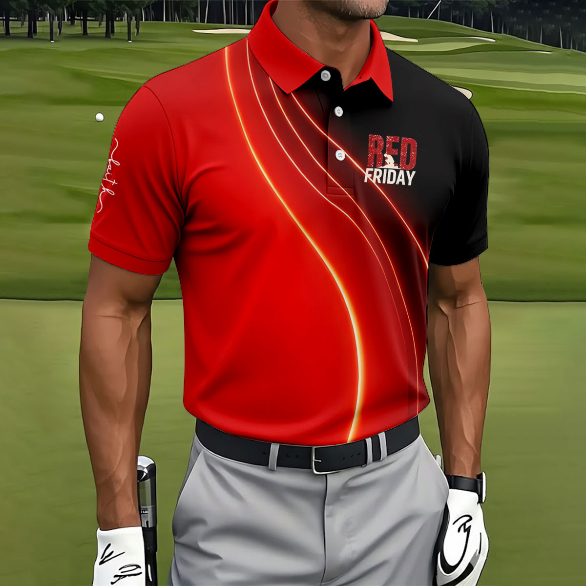 Red Friday Red Black Gradient Faith 4th Of July Golf Shirt, 250 Years Polo Shirt Men