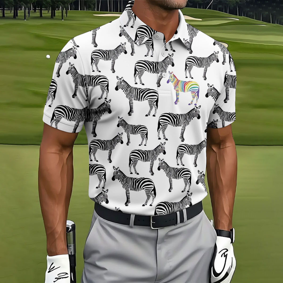Rainbow Zebra Be Yourself Pride Month Support Golf Tops For Men, LGBT Community Polo Shirt Men